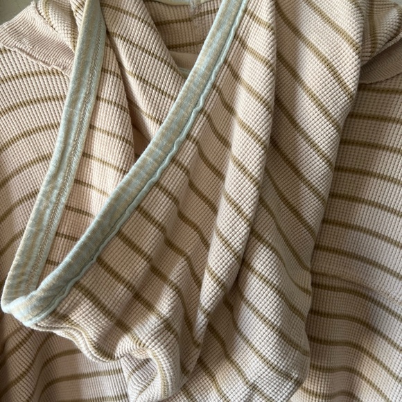 Free People blush, beige, striped tunic pullover hooded waffle knit top XL - Picture 4 of 7